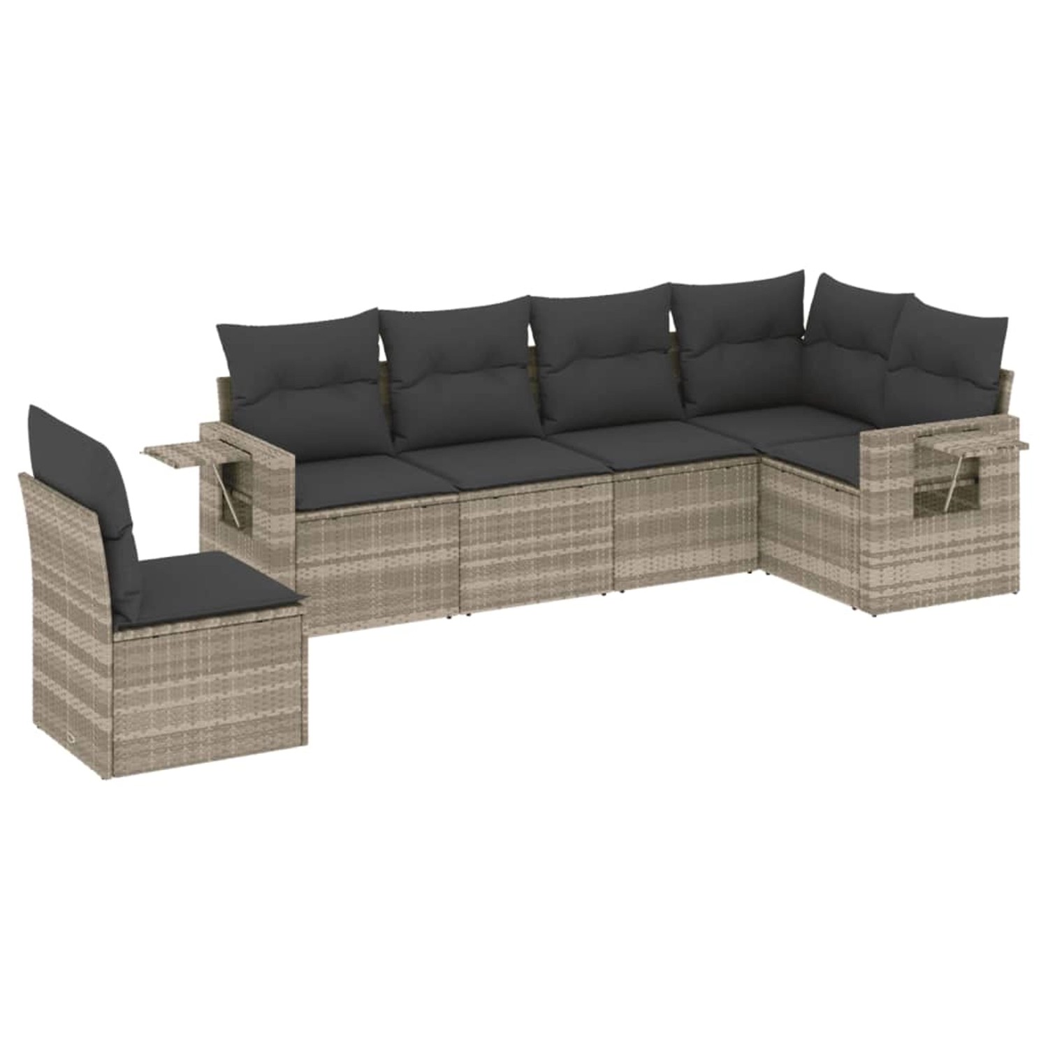 vidaXL 6-Tlg Garten-Sofagarnitur mit Kissen Hellgrau Poly Rattan 3252569
