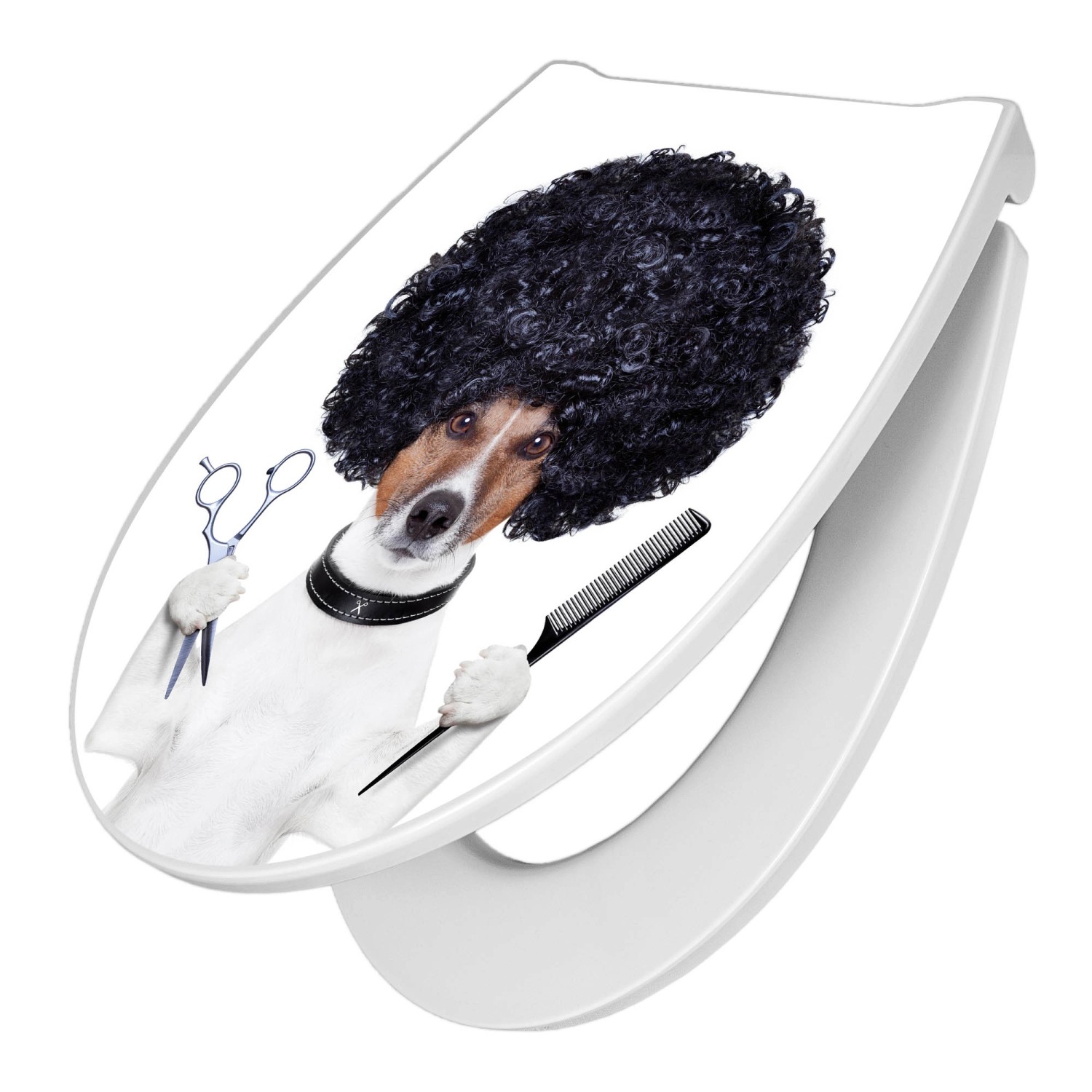 Banjado Premium WC-Sitz mit Motiv Friseur Jack Russel. Toilettendeckel mit Absenkautomatik.