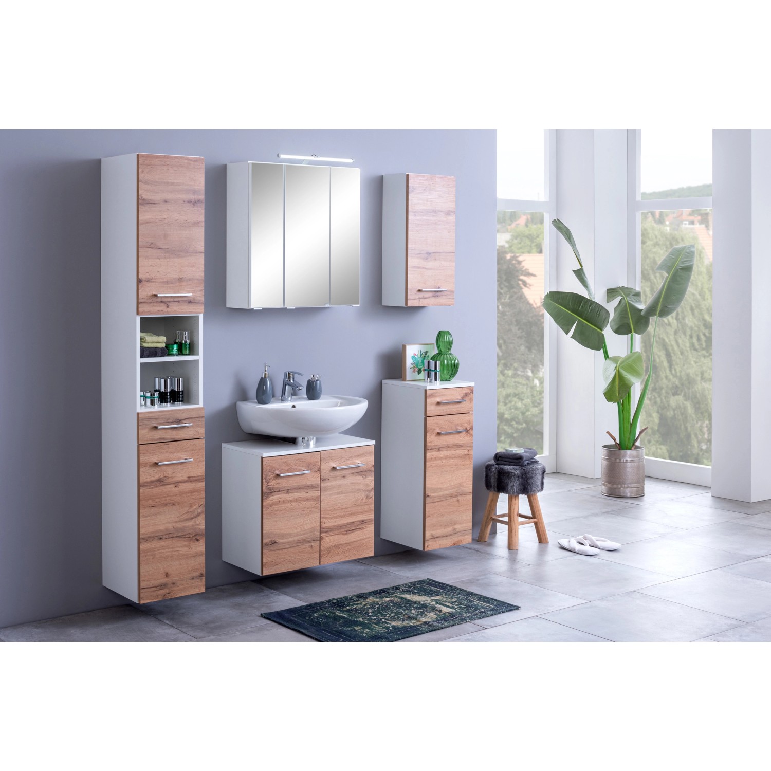 Held Möbel Unterbecken-Set Molina 60 cm x 200 cm x 35 cm Weiß-Eiche