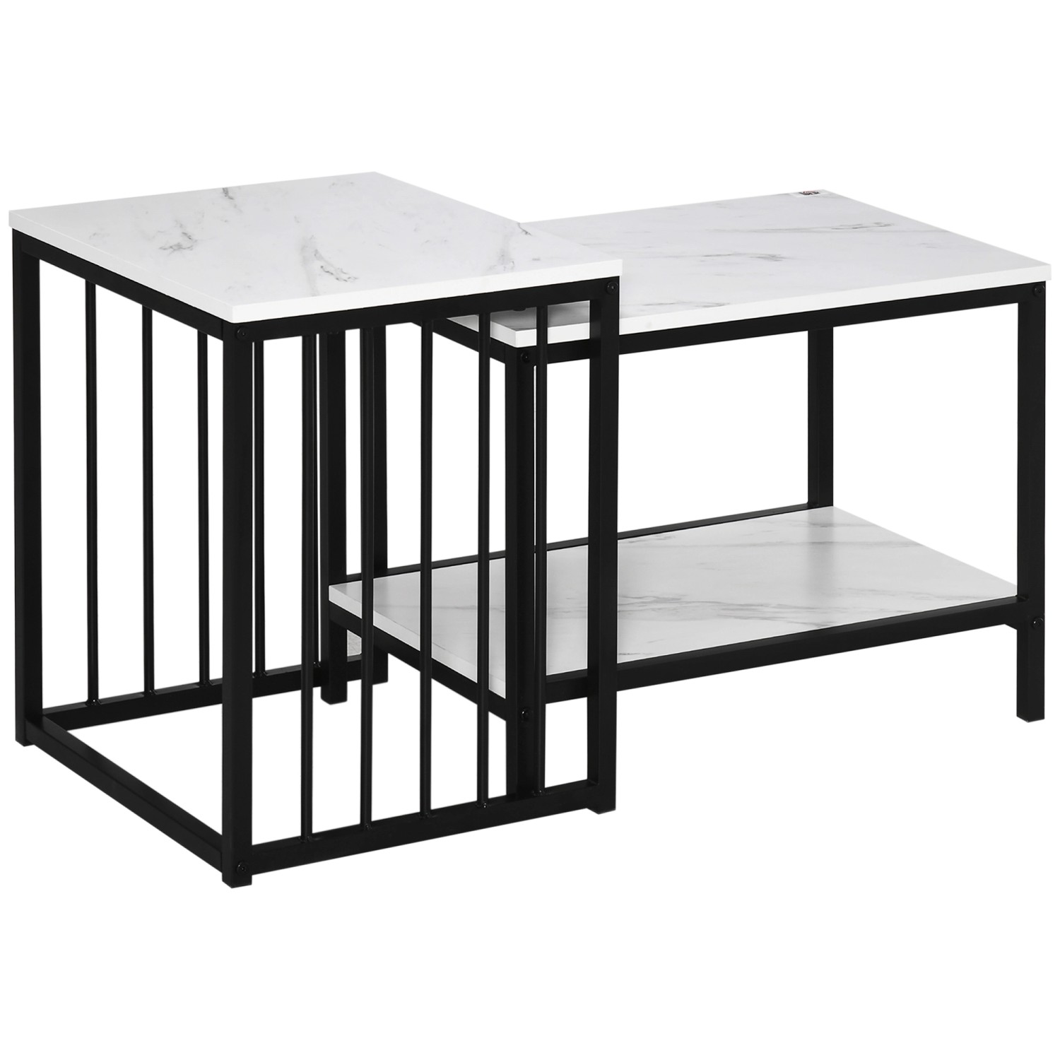 HOMCOM Couchtisch Set  MDF Stahl Weiß Schwarz 45L x 40B x 52H cm günstig online kaufen