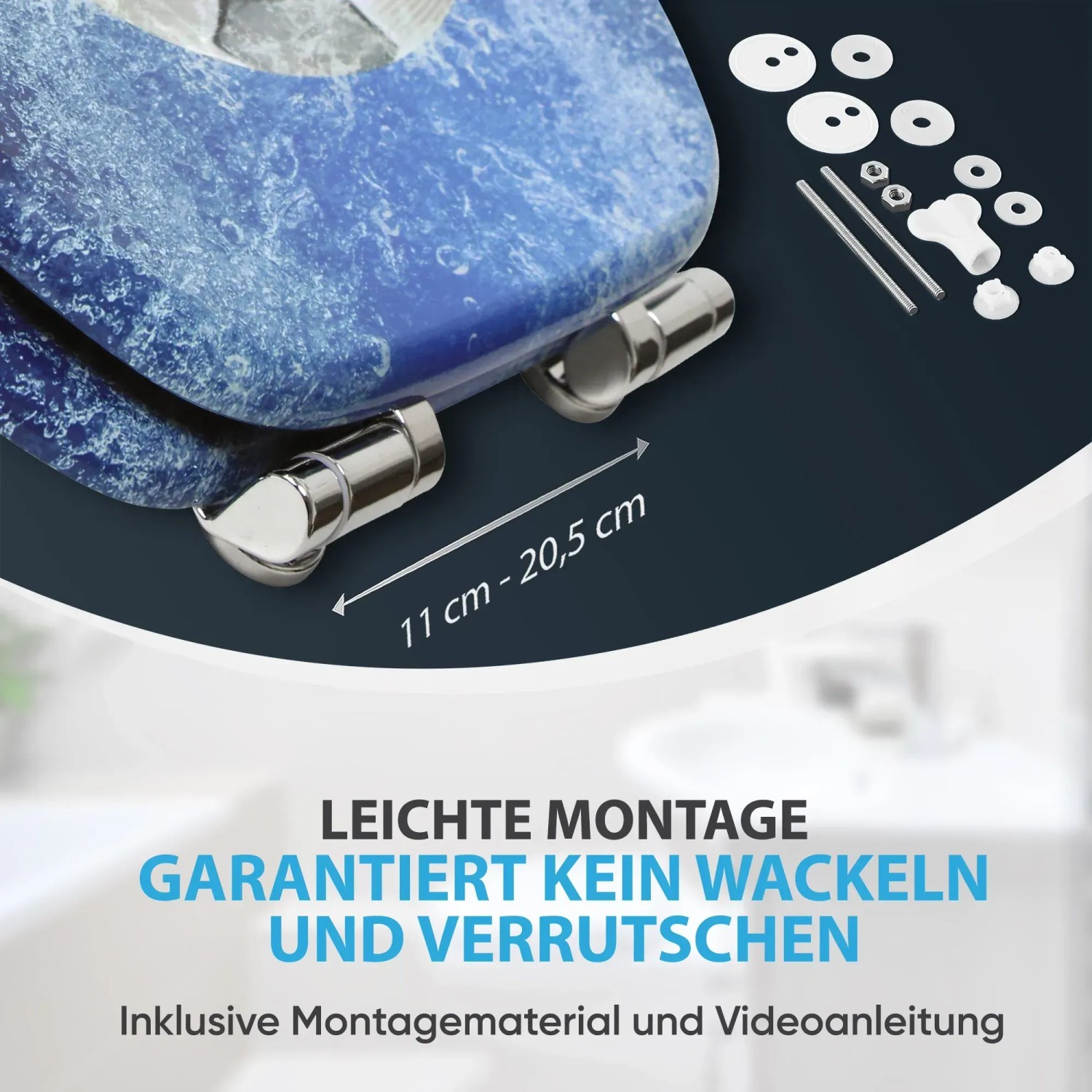 Sanilo WC-Sitz Soccer mit Absenkautomatik, Holz, blau-weiß marmoriert, inkl. Montagematerial.