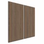Zwei Akustikpaneele Walnuss mit schwarzen Filzstreifen, 60x120 cm, zur Wand- und Deckenverkleidung.