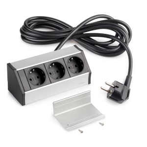 Emuca Aufputz-Multistecker V Dock 3 X Schuko-Steckdose Kunststoff und Aluminium Matt Eloxiert
