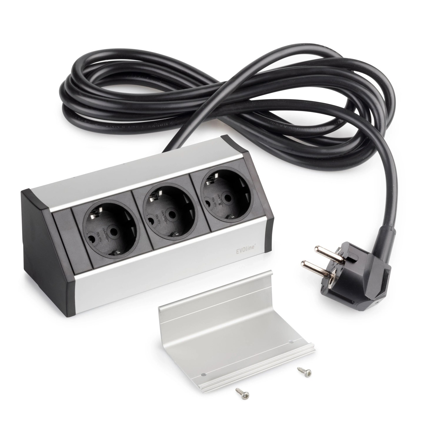 Emuca Aufputz-Multistecker V Dock 3 X Schuko-Steckdose Kunststoff und Aluminium Matt Eloxiert