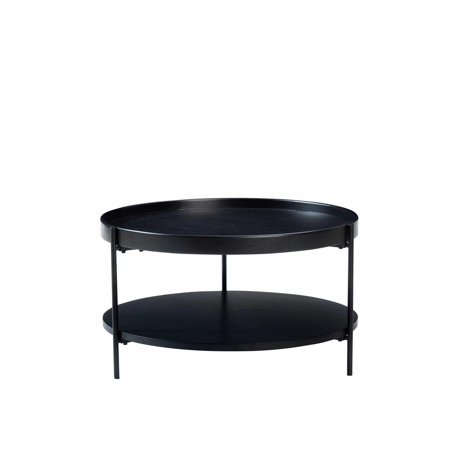 okwish Couchtisch mit Massivholz Metall Wohnzimmer 2-stöckig Rundtisch 69x69x38cm Schwarz