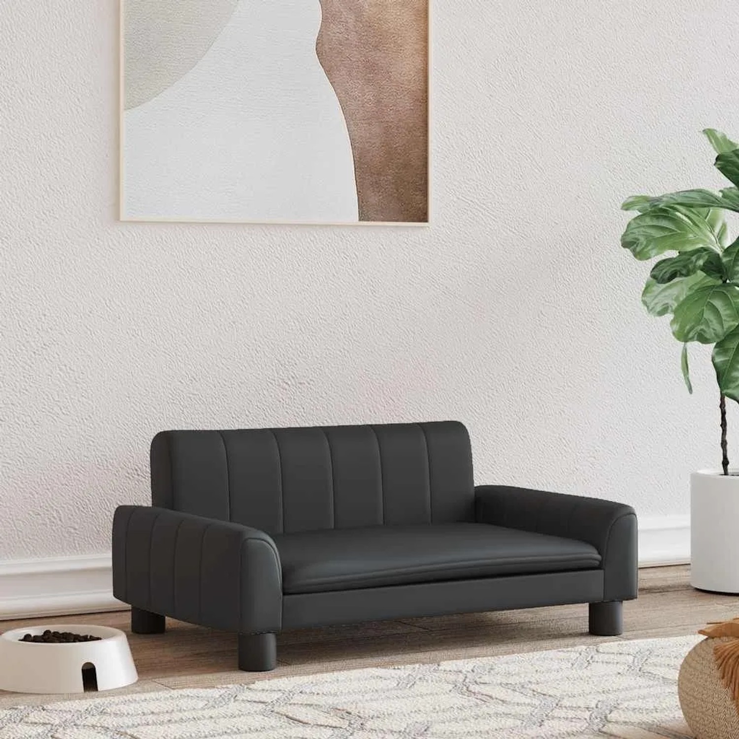 Schwarzes vidaXL Hundebett (70x45x30 cm) aus Kunstleder. Bequemes Hundekörbchen für kleine Hunde.