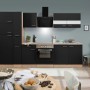 Respekta Küchenzeile KB300ESSCGKE, 300 cm, Schwarz/Eiche Sägerau Nachbildung mit E-Geräten.