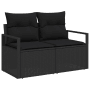 Schwarzes 2-Sitzer Gartensofa aus Polyrattan mit Kissen, Teil des vidaXL Gartenmöbel Sets.
