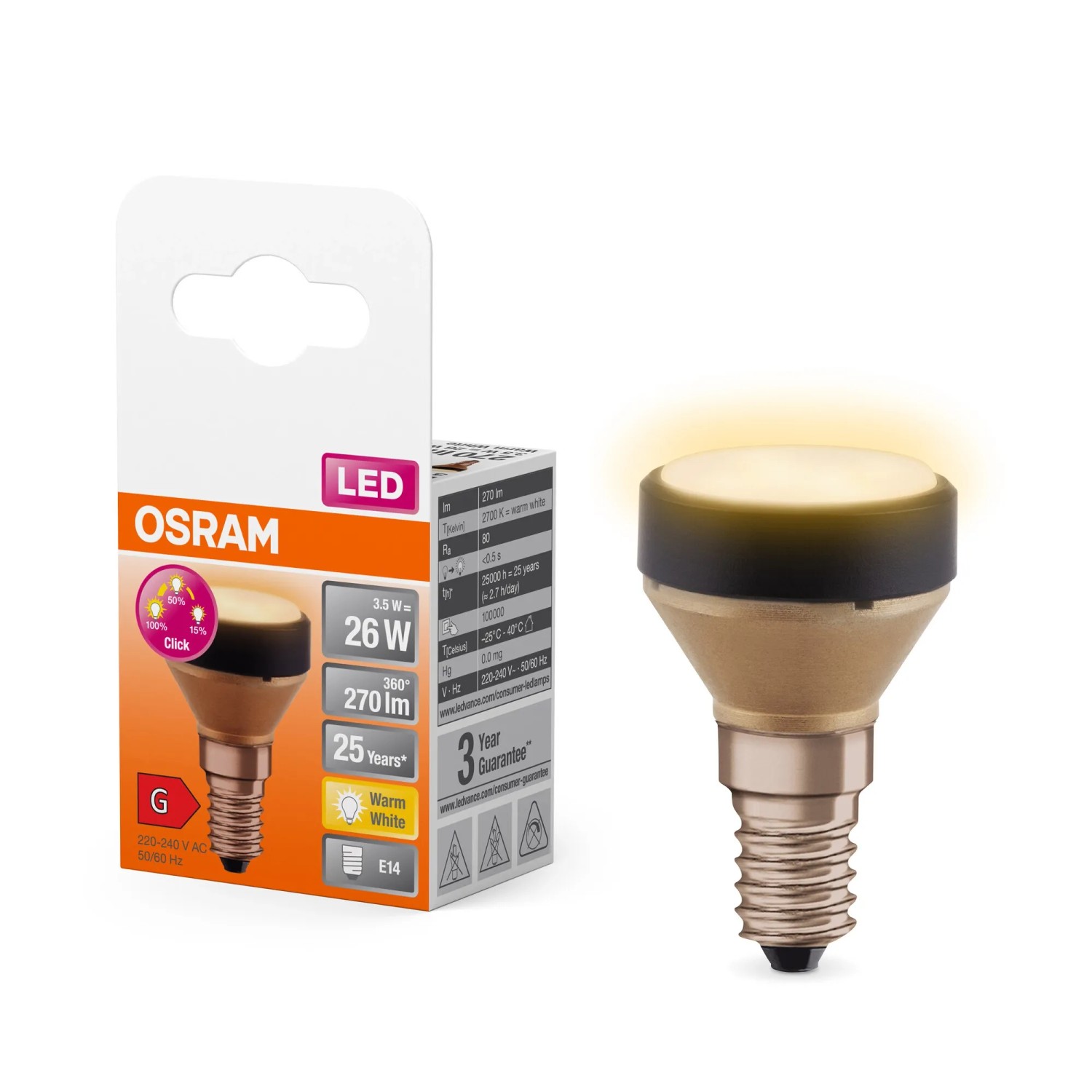 Thumbnail - Osram LED-Lampe E14 Star Flat 3.5 W 2.700 K Dimmbar 5,4 cm x Ø 3,5 cm