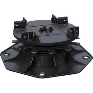 Schwarzes Kovalex Terrassenlager aus Kunststoff, 35x70 mm, für Terrassendielen.