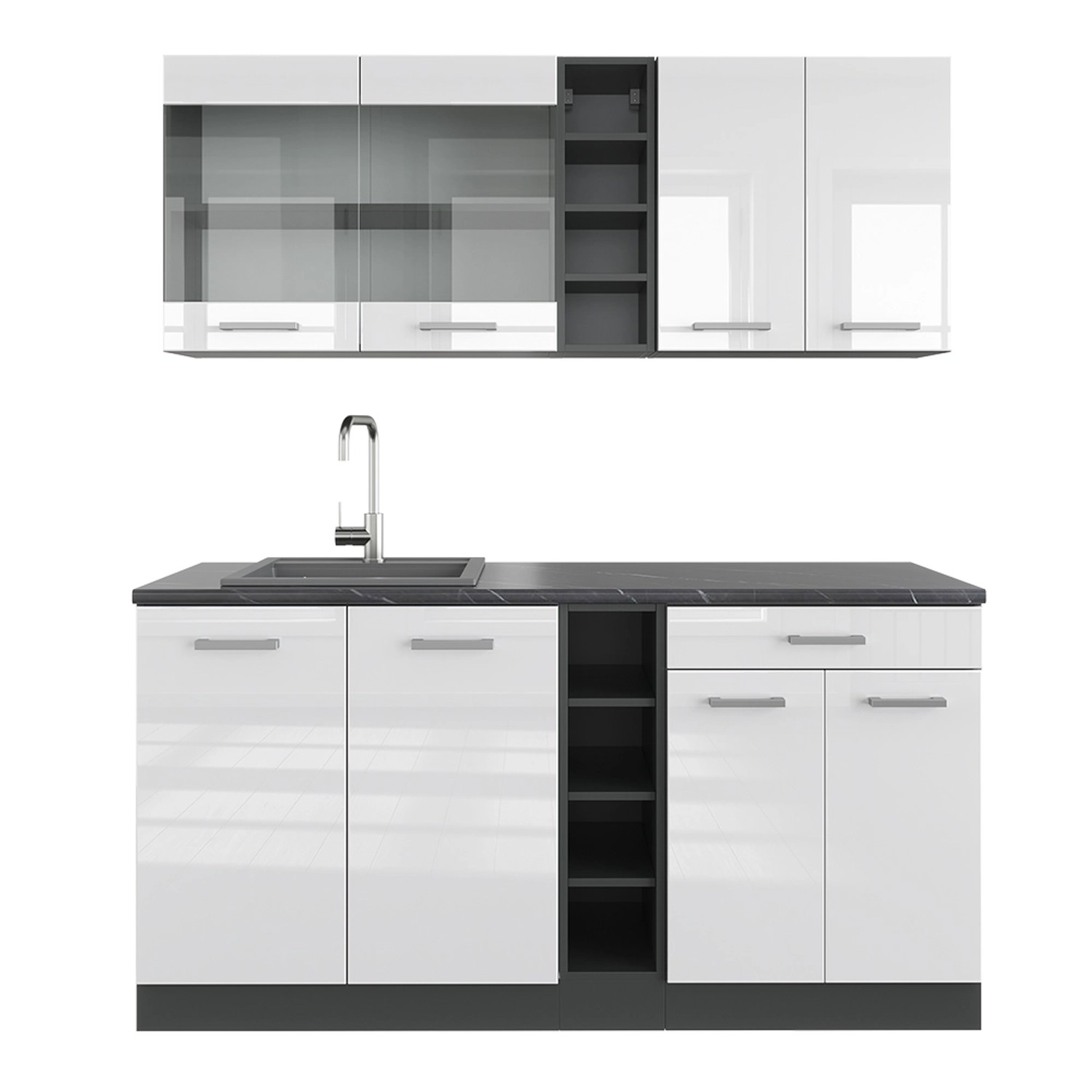 Vicco R-Line Singleküche Weiß Hochglanz/Anthrazit 160 cm AP Anthrazit günstig online kaufen