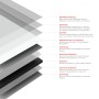 Detailaufnahme der Schichten einer Schulte Duschrückwand. Aluminiumverbundplatte mit Lack- und Aluminiumschichten.