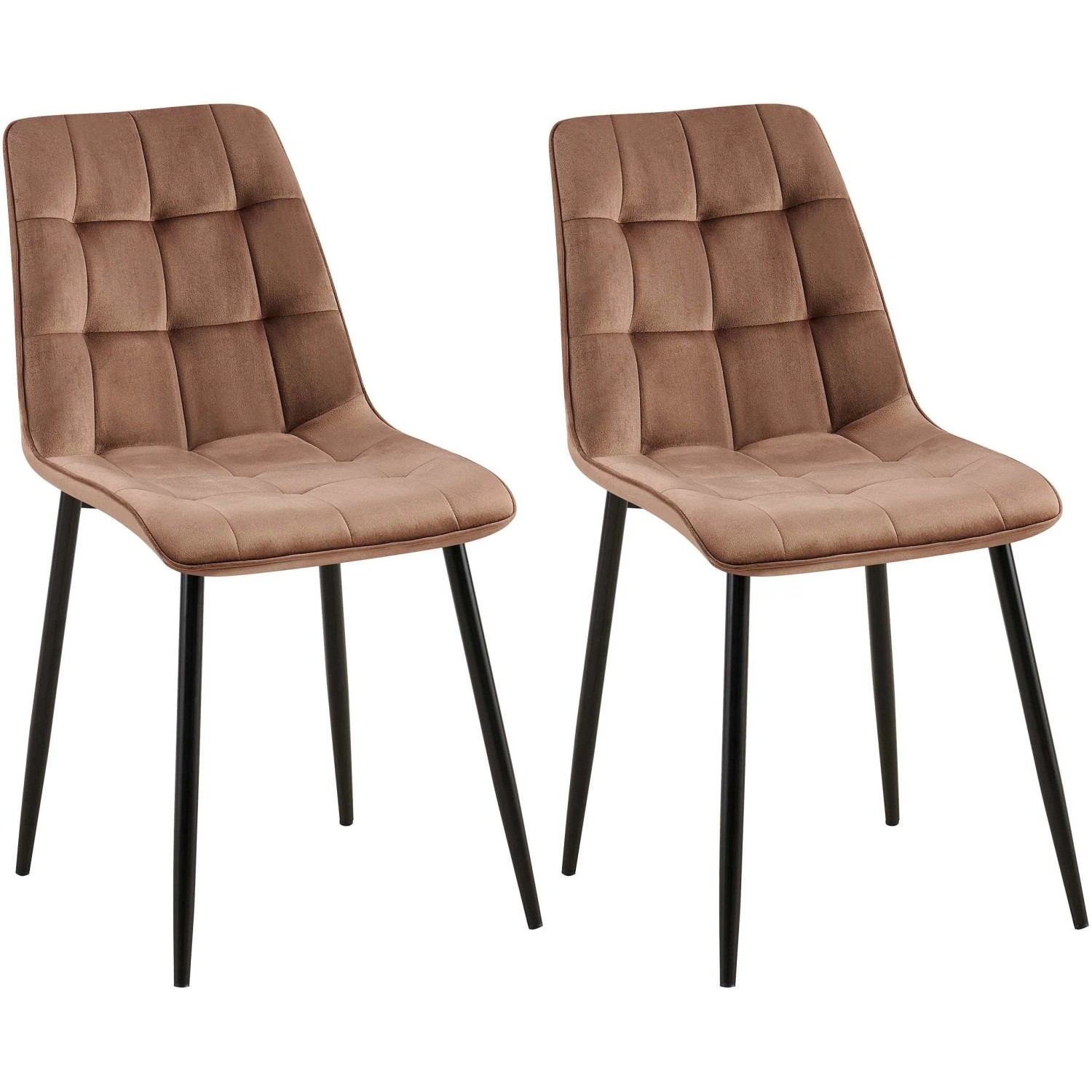 DELUKE 2er Set Esszimmerstuhl DARID Samt Braun 47x61x89cm Essstühle Esszimmerstühle Küchenstühle Wohnzimmerstühle