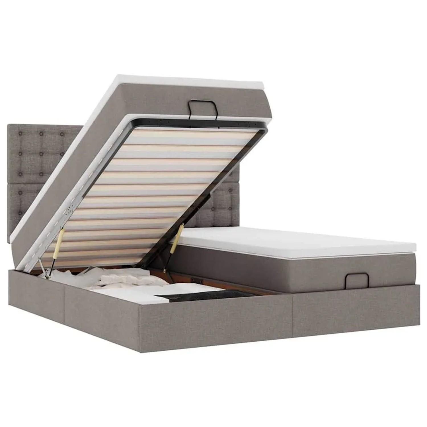 vidaXL Ottoman-Bett mit Matratzen & LEDs Taupe 200x200 cm Stoff 3314594