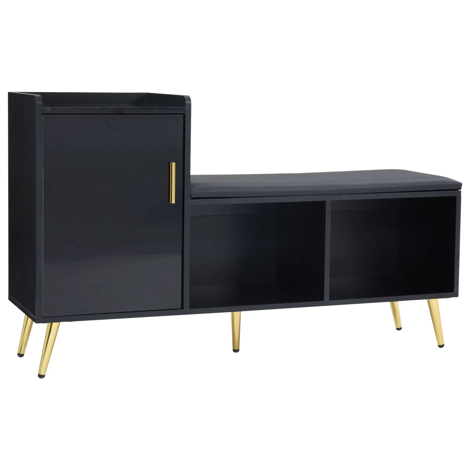 Merax Hochglanz Schuhschrank mit Sitzbank Stauraum Schwarz Gold