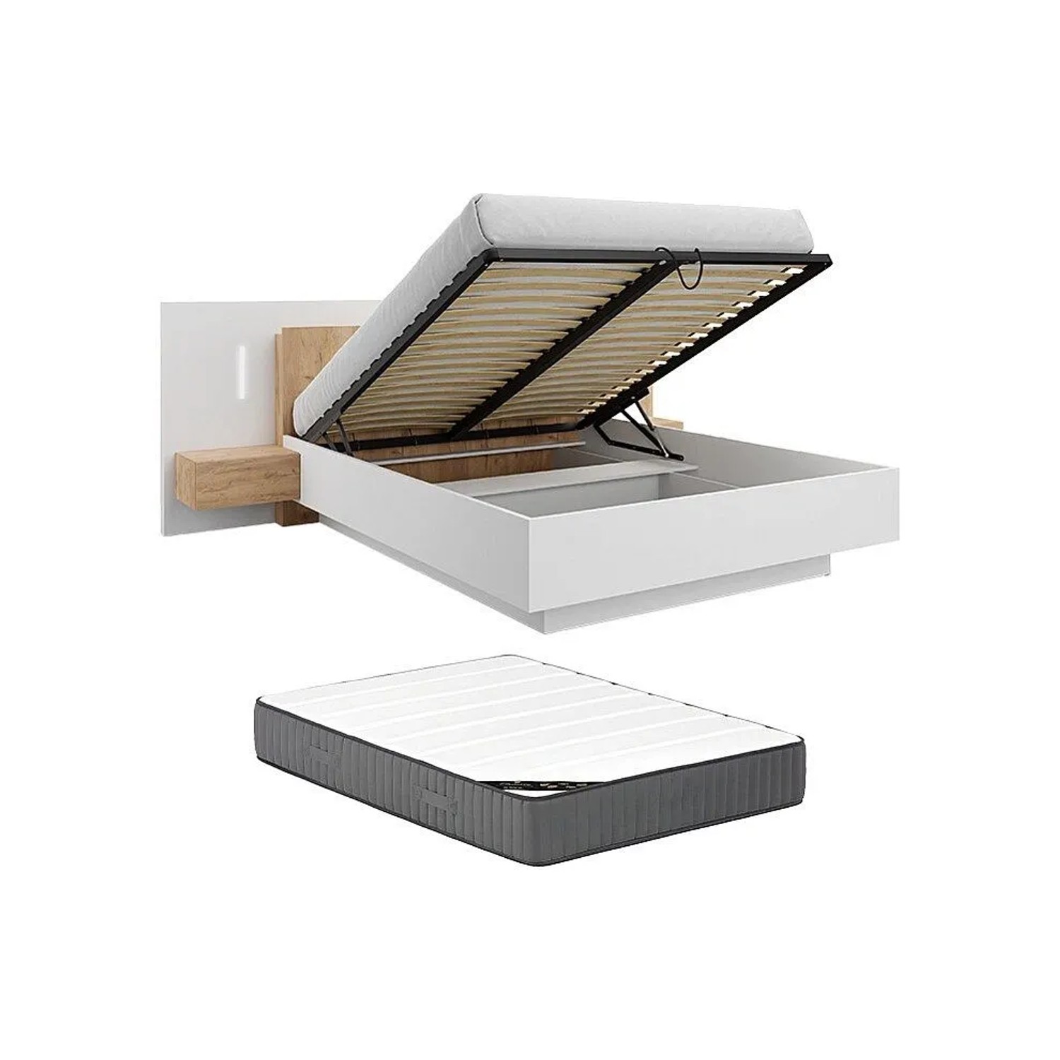 Vente-unique Bett Mit Bettkasten Francoli Naturfarben Hell  Weiß 264.4 cm