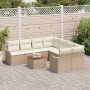 Beige vidaXL Garten-Sofa-Set, 9-teilig, mit Tisch und weißen Polstern. Gartenmöbel für Terrasse und Garten.