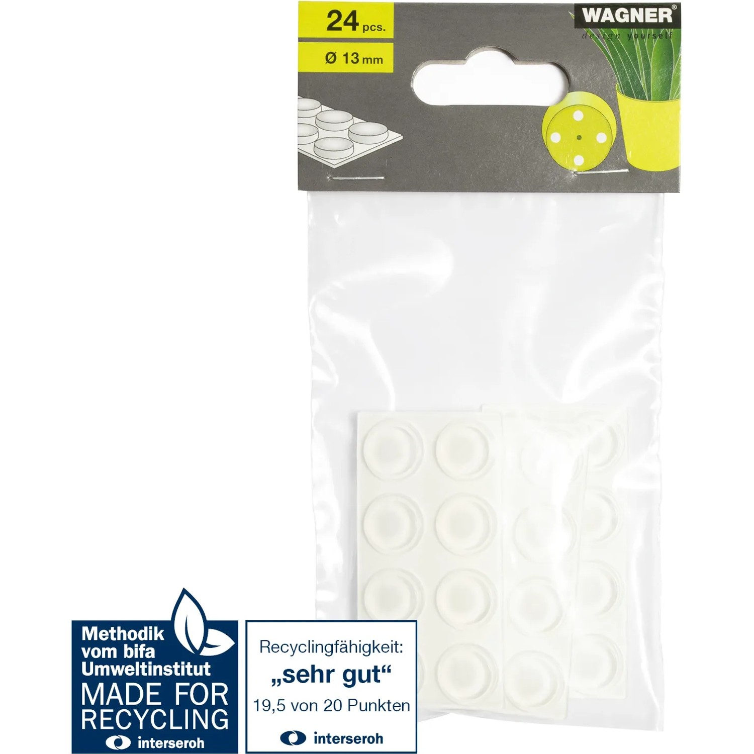 Wagner Topffüße, selbstklebend, transparent, Ø 13mm, 24er Set für Zubehör Pflanztöpfe.