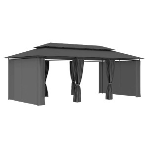 Anthrazitfarbener vidaXL Pavillon 600x298 cm mit Vorhängen für Garten & Terrasse.