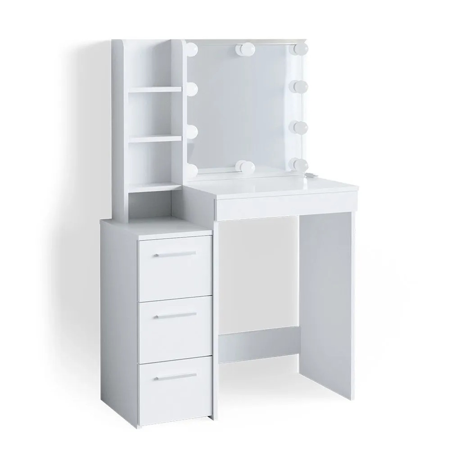 Vicco Schminktisch Meryl Weiß 80 x 127 mit Spiegel und LED-Lichterkette