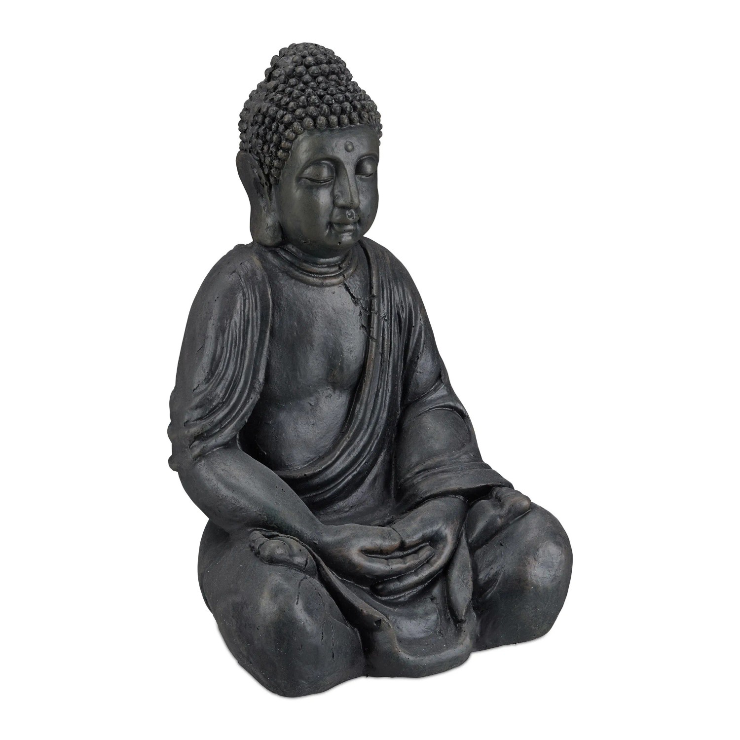 Relaxdays Buddha Figur Polyresin Dunkelgrau Wetterfest Frostsicher 50 cm x 30 cm x 25 cm 4 kg