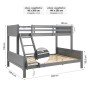 Graues Homestyle4u Etagenbett aus Kiefernholz mit 90x200 und 140x200 Liegeflächen, Leiter und Lattenrosten. Modernes Kinder- & Familienbett.