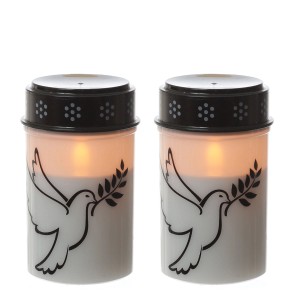 2er Set LED Grablichter mit Taube, 12cm, wetterfest, mit Timer für stimmungsvolle Grabdekoration.