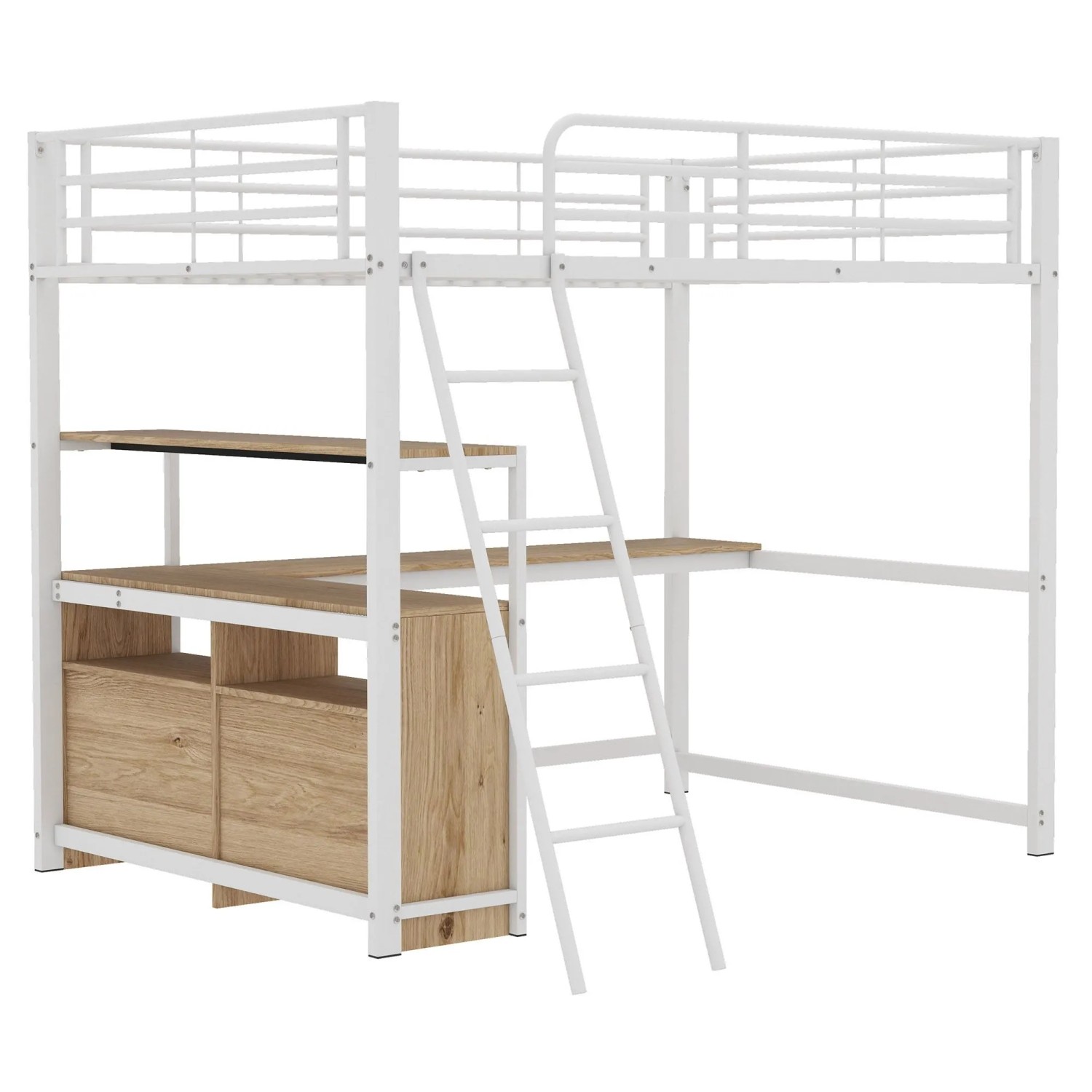 okwish Hochbett 140x200cm mit Schubladen L Schreibtisch Schlafzimmer Weiß ohne Matratze