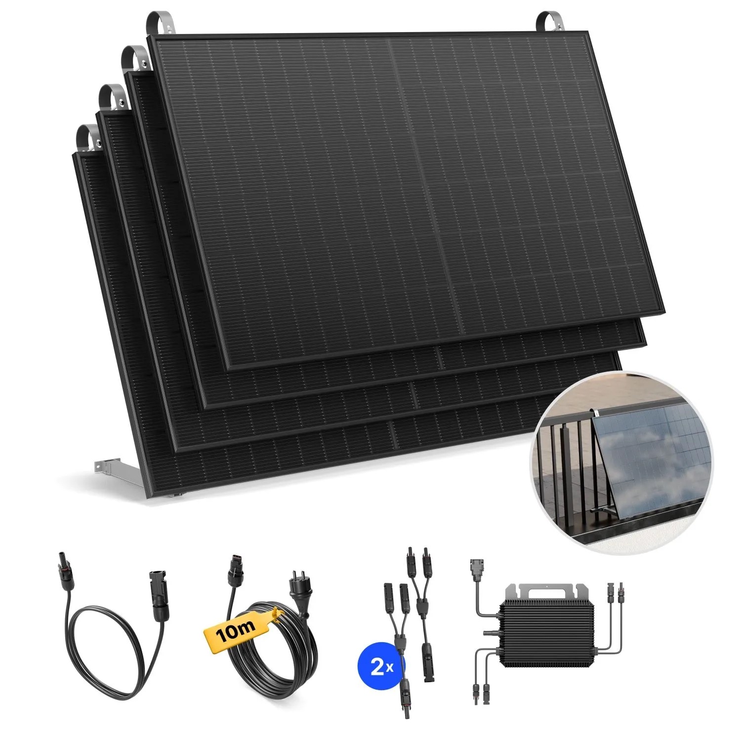 Solakon Balkonkraftwerk 2000W Solaranlage mit Balkonhalterung Steckerfertig Komplettset Photovoltaik 800W Kabellänge 10m
