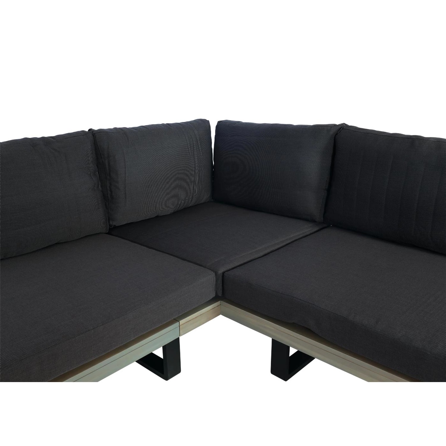 MCW Garten-Garnitur H54 4er-Set, graue Lounge-Gartenmöbel mit dunklen Polstern.