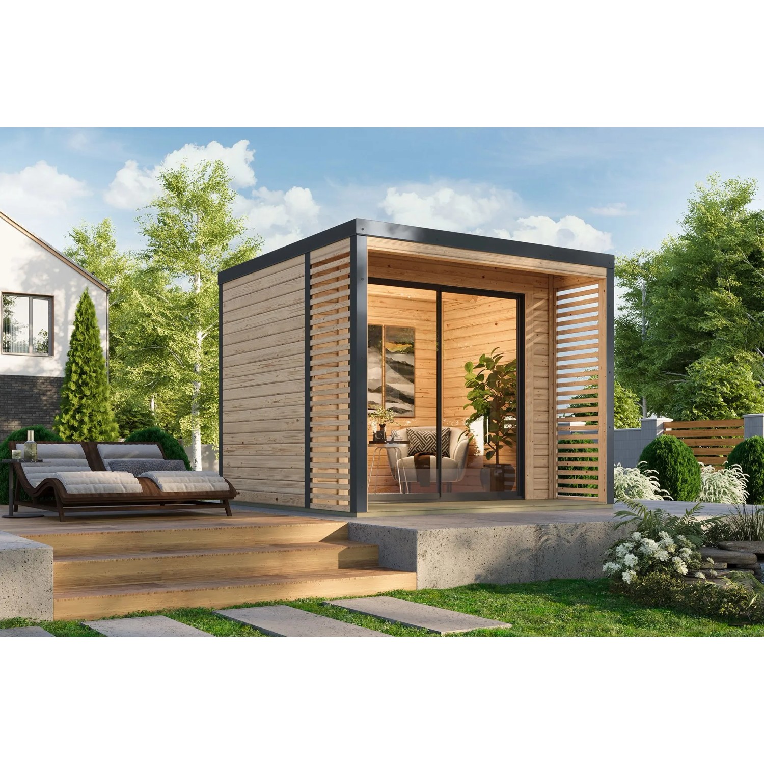 Karibu Gartenhaus Flavio A Natur-Anthrazit