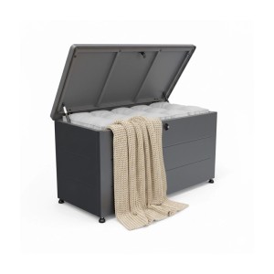 Relaxdays Gartenbox Stahl Kunststoff Schwarz Abschließbar Wetterfest UV-beständig 115 cm x 50 cm x 59 cm