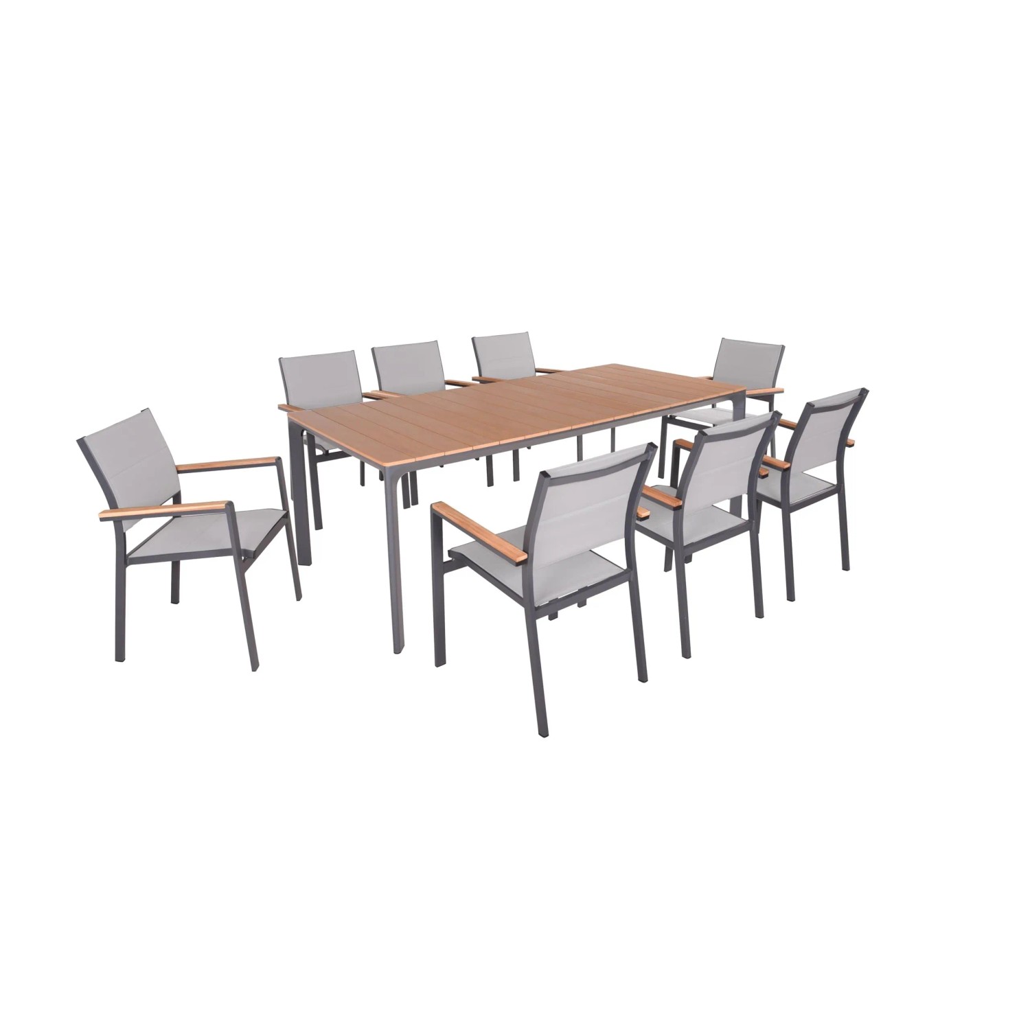 DELUKE Garten-Sitzgruppe KIRA 9-tlg. Kunststoff Braun Gartenmöbel-Set Gartengarnitur Garten-Essgruppe Stühle Esstisch