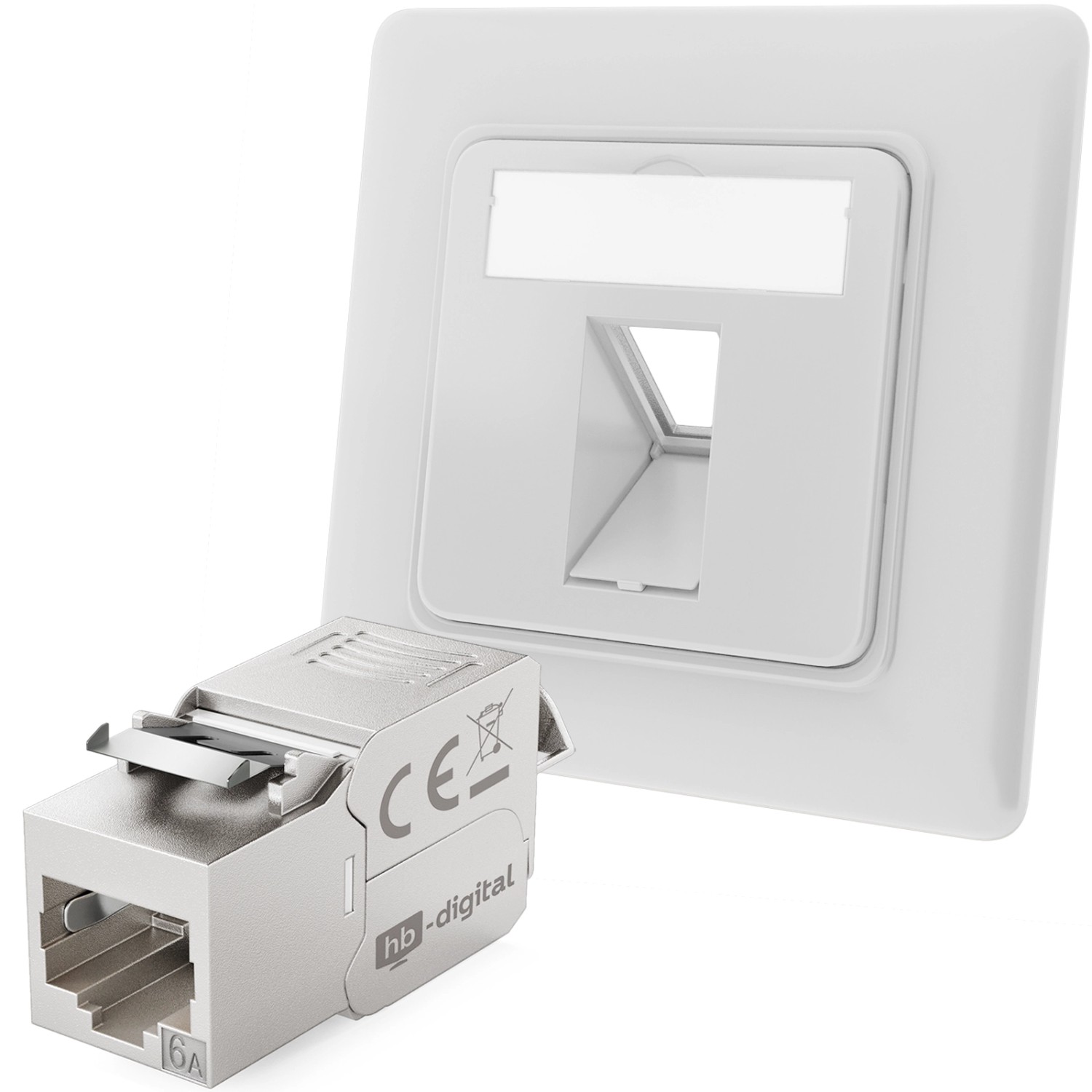 hb-digital Netzwerkdose Unterputz Einsatz 1 Port mit 1x Keystone Modul CAT 6a RAL9003
