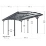 Abbildung des Juskys Carports mit Bogendach 5x3 m in Dunkelgrau, Maße sind eingezeichnet.