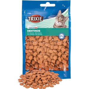 Trixie Denta Fun Dentinos Katzensnacks mit Vitaminen, 50g Packung. Katzenleckerlies zur Zahnpflege.