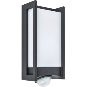 Moderne Lutec LED-Außenwandleuchte Qubo mit Bewegungsmelder aus Aluminium und Kunststoff.