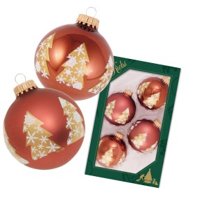 Krebs Glas Lauscha Weihnachtskugeln Winterbaum, 4er-Set, braun mit Baum-Motiv.