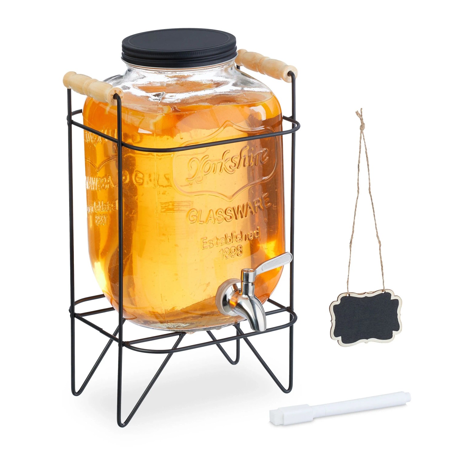 Relaxdays Getränkespender Glas Transparent mit Ständer 5 L