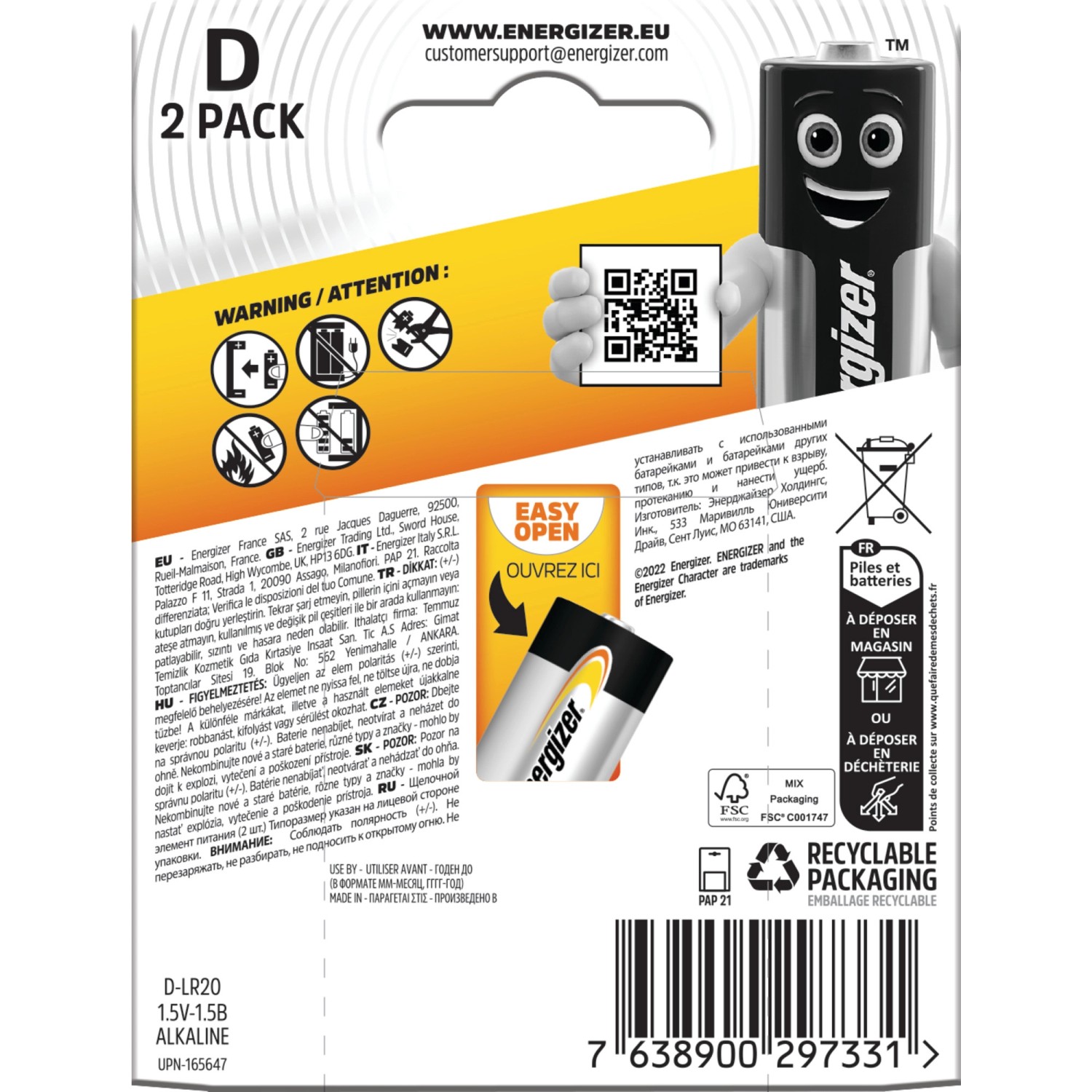 Energizer Alkaline Power D Mono Batterie, 2er-Pack.