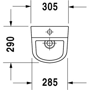 Technische Zeichnung: Duravit D-Code Wandurinal, spülrandlos, Maße: 290x305x285 mm.