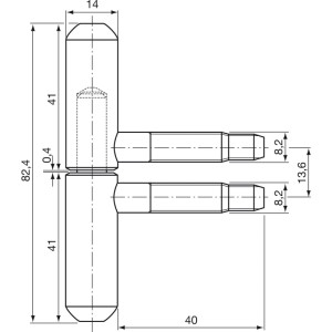 Sfs Fenster-Einbohrband Fensterscharnier, Stahl weiß. Technische Zeichnung mit Maßen für Fenster-Zubehör.