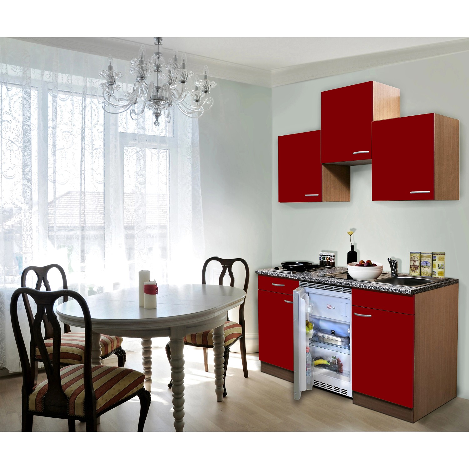 Respekta Küchenzeile/Küchenblock 150 cm Rot-Buche