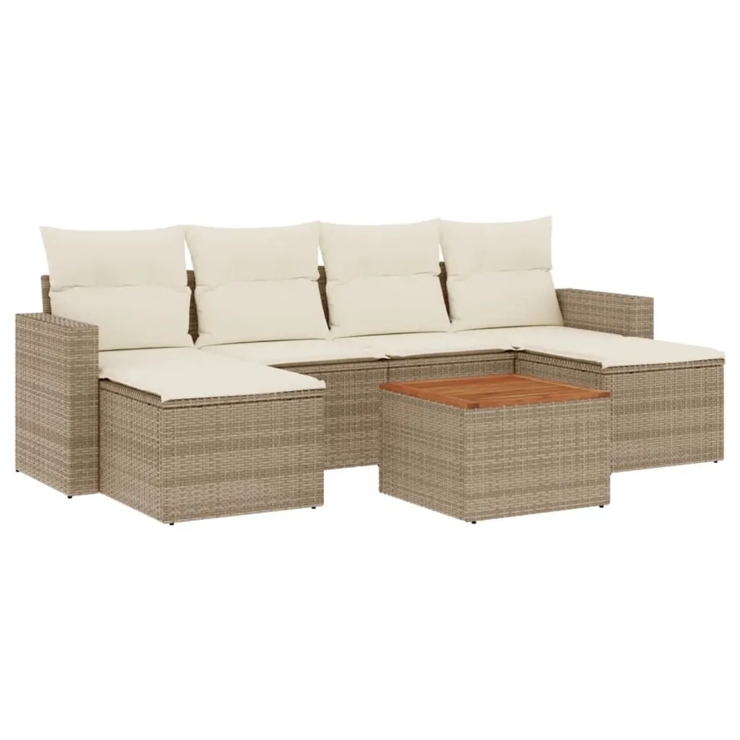 vidaXL 7-Tlg Garten-Sofagarnitur mit Kissen Beige Poly Rattan 3224245