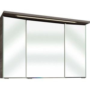 Pelipal Spiegelschrank Trentino, Graphit Struktur, 105 cm breit, mit drei Spiegeltüren und Kranzbeleuchtung.