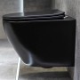 Schwarzes, wandhängendes WC-Set: Vorwandelement, Toilette und Betätigungsplatte.