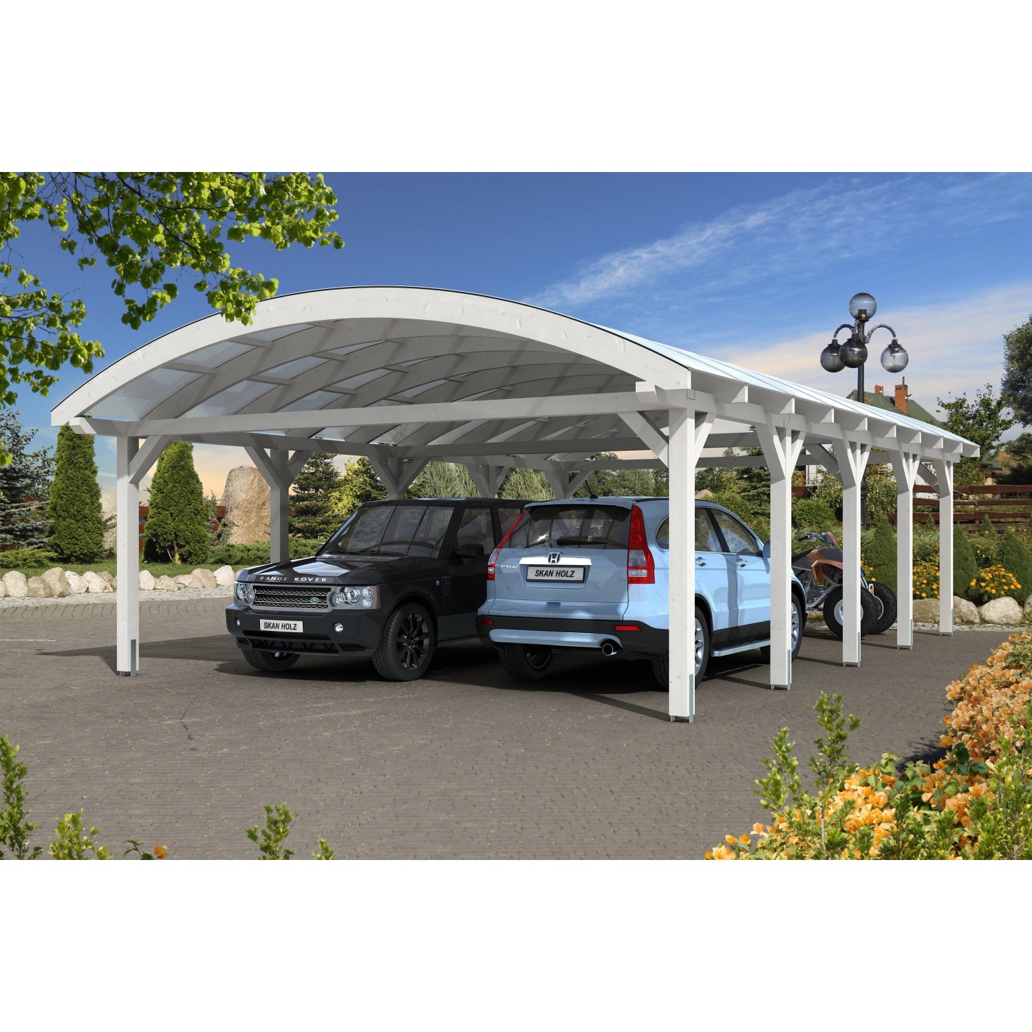 Skan Holz Bogendach-Carport Franken 635 cm x 969 Weiß günstig online kaufen