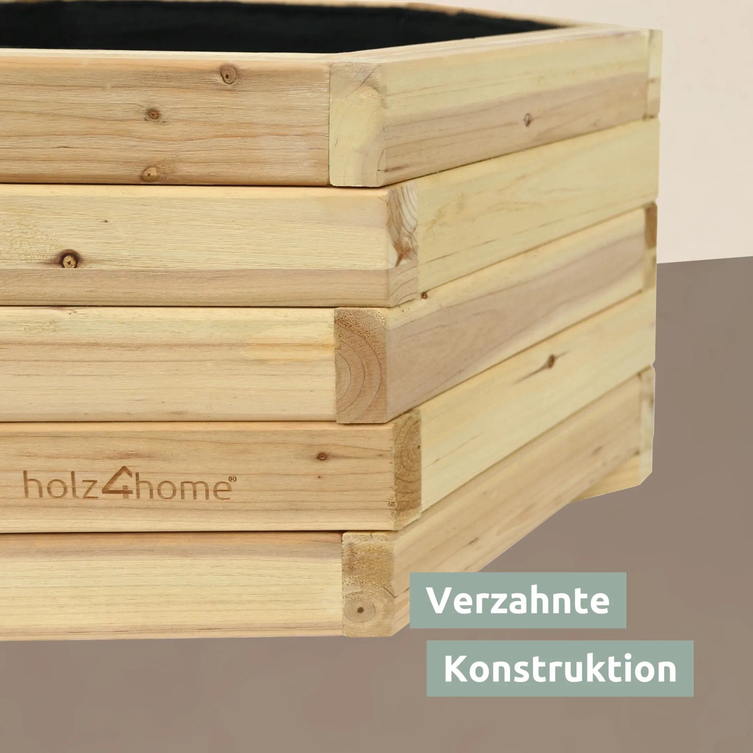 holz4home 6-eckiger Pflanzenkübel aus Tannenholz, Detailansicht der Holzstruktur.