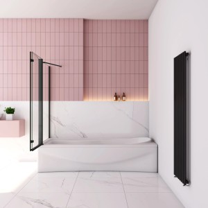 AICA Badewannenaufsatz, 100cm, schwarz, 2-tlg. Faltwand mit 75cm Seitewand aus Nano-ESG Glas.