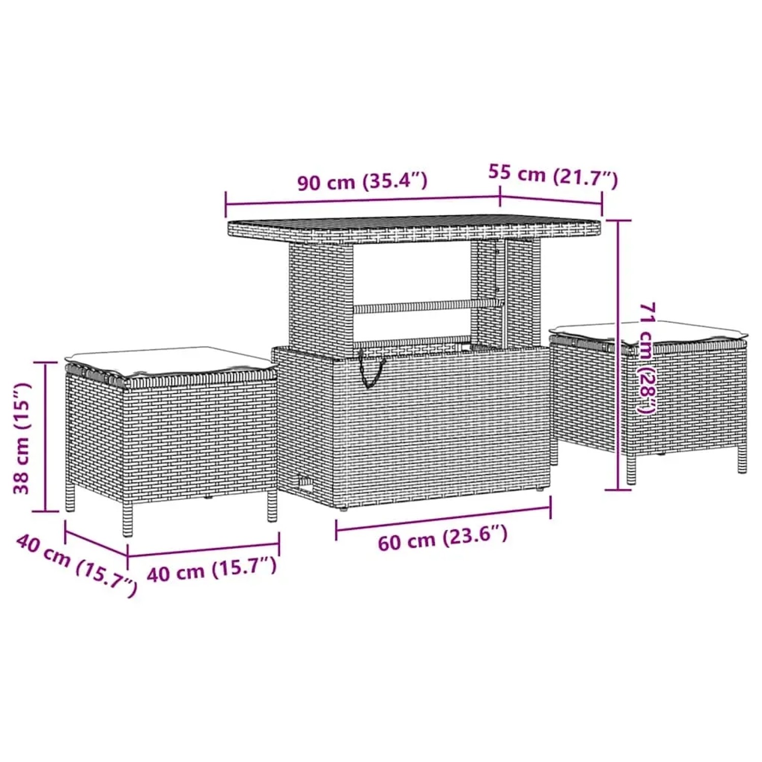 vidaXL Garten-Sofa-Set, 11-teilig, schwarz, Poly Rattan, mit Tisch und Hockern, ideal für den Garten.